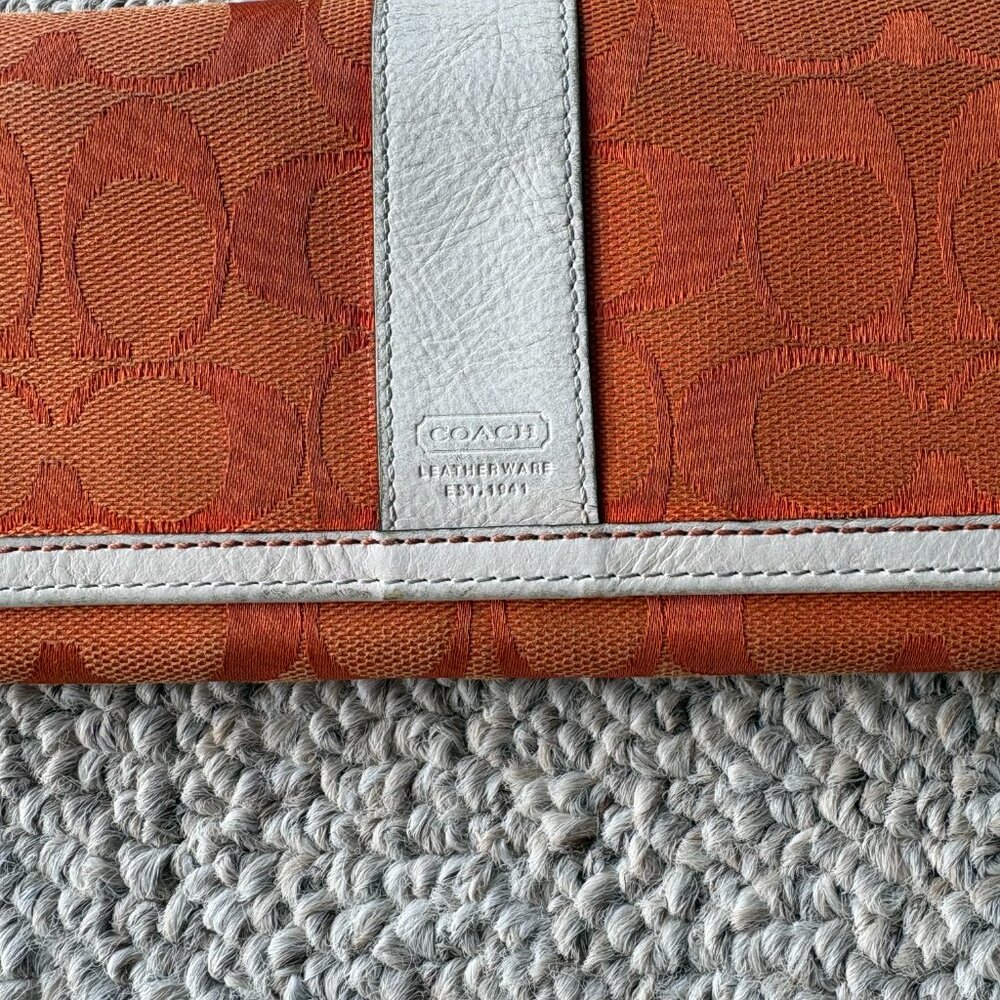 Coach Orange Signature Jacquard Trifold Wallet | Checkbook Clutch - Picture 4 of 11